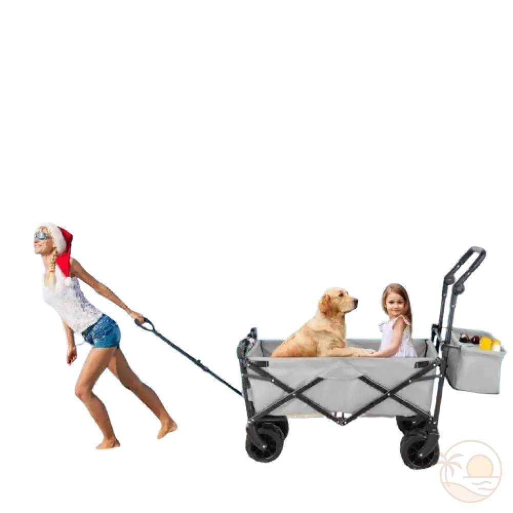 chariot de plage avec toit gris mere fille