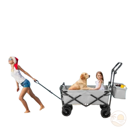 chariot de plage avec toit gris mere fille