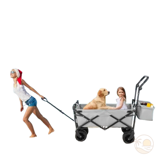 chariot de plage avec toit gris mere fille