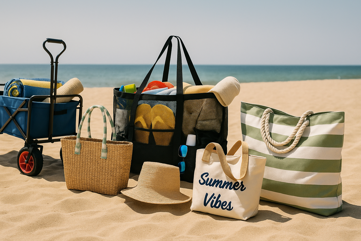 chariot de plage panier de plage cabas de plage sac de plage sable mer