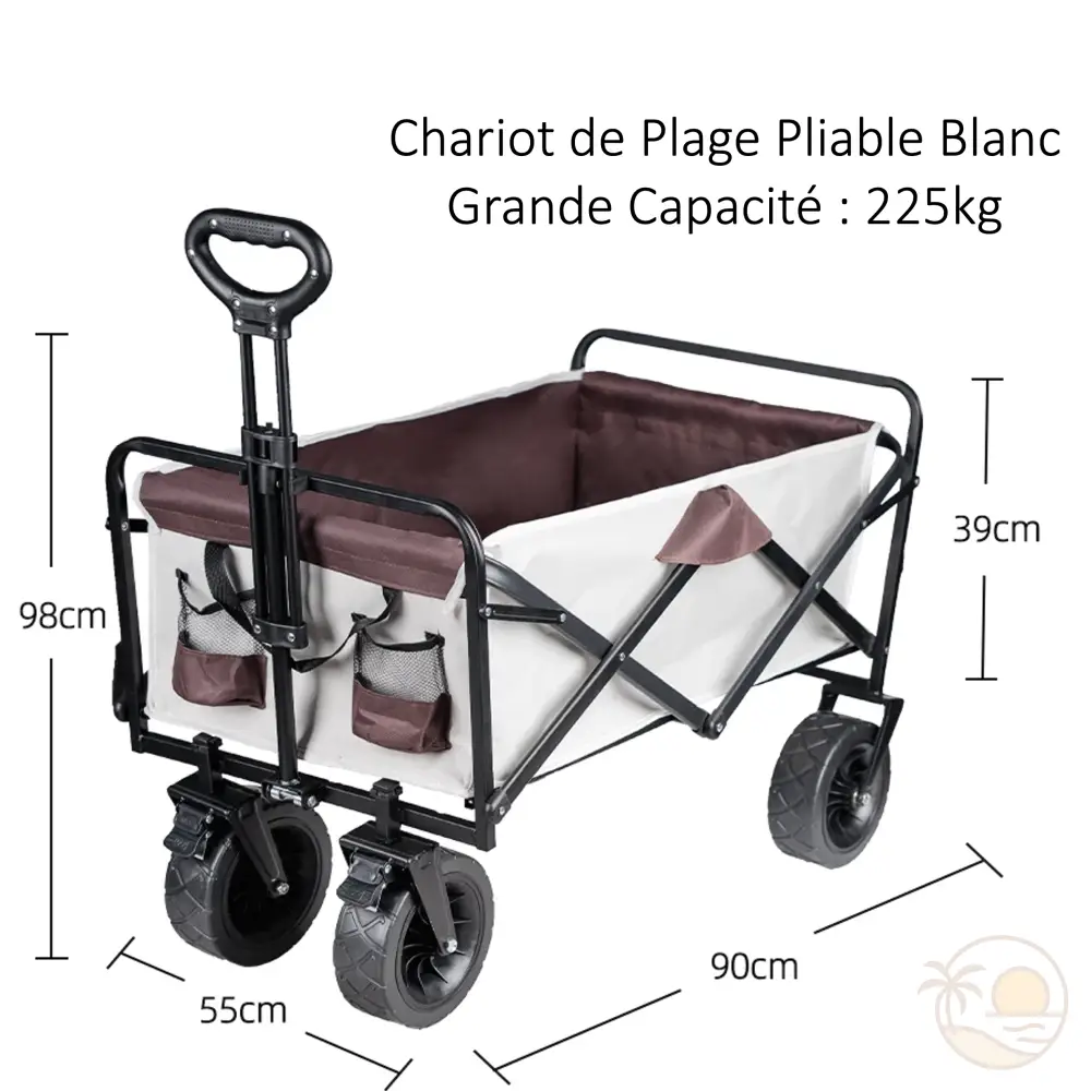 chariot de plage pliable blanc dimensions grande capacite