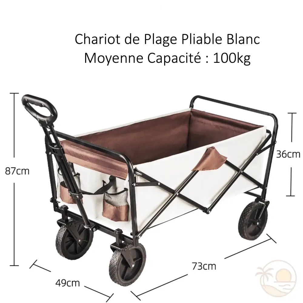 chariot de plage pliable blanc dimensions moyenne capacite