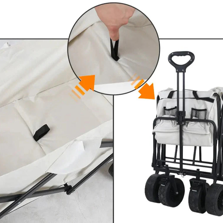 chariot de plage pliable blanc rangement plie