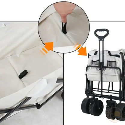 chariot de plage pliable blanc rangement plie