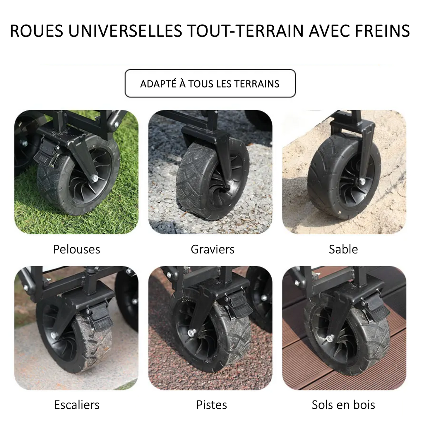 chariot de plage pliable noir caracteristiques