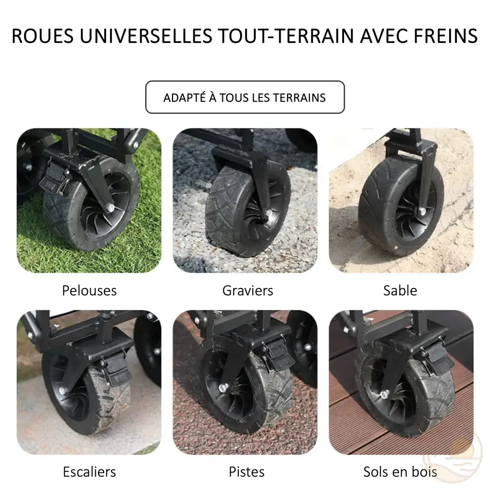 chariot de plage pliable noir caracteristiques