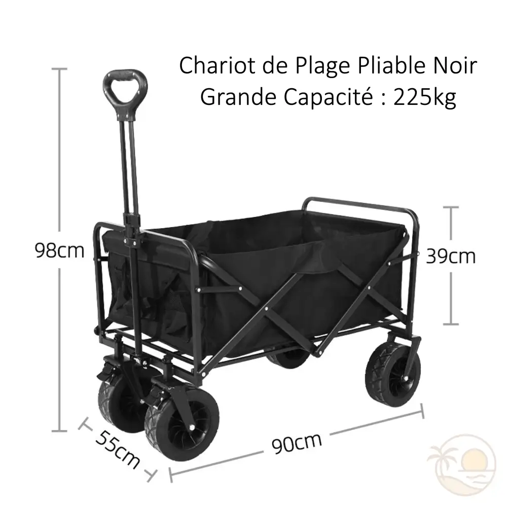 chariot de plage pliable noir dimensions grande capacite