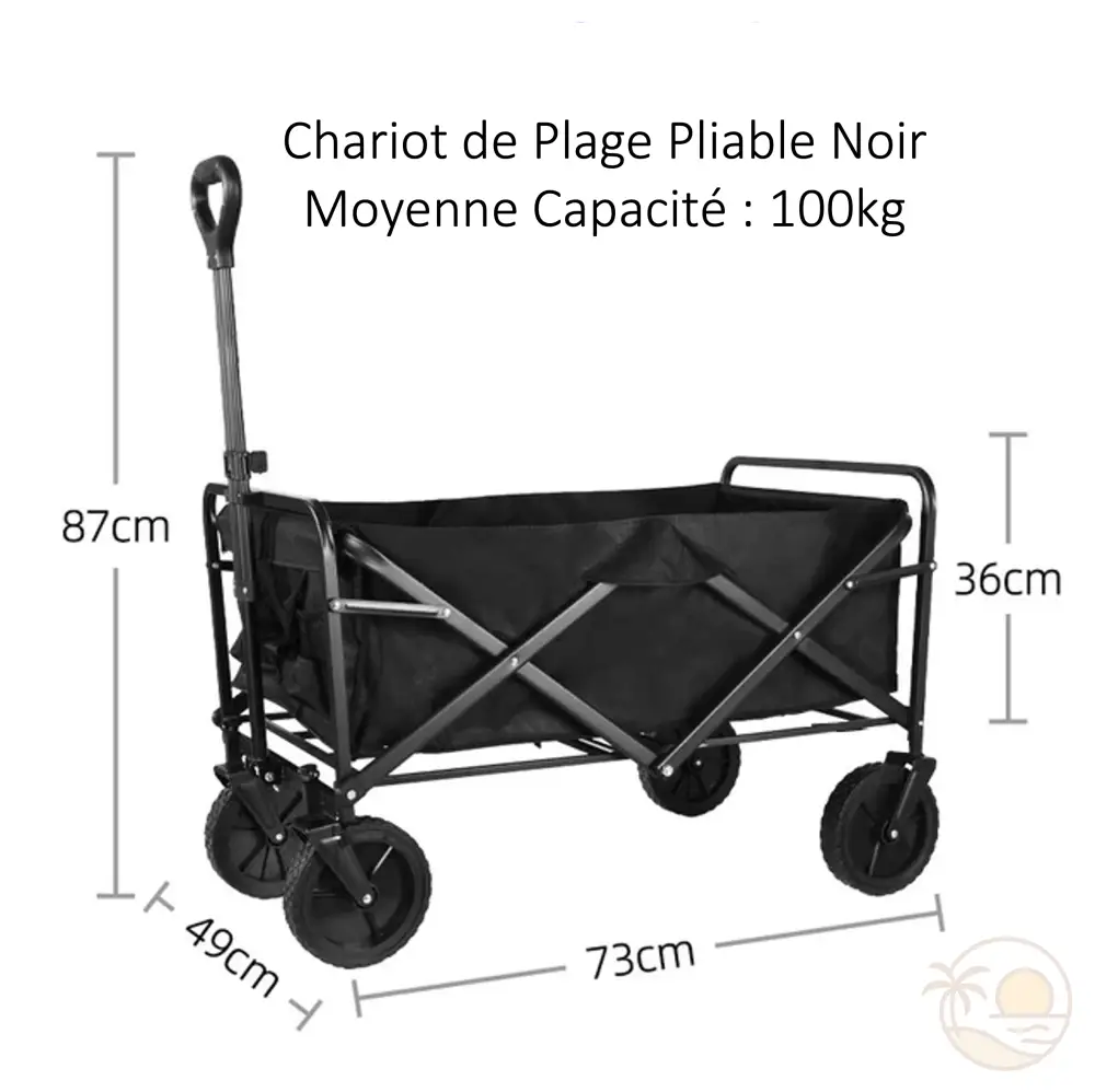chariot de plage pliable noir dimensions moyenne capacite