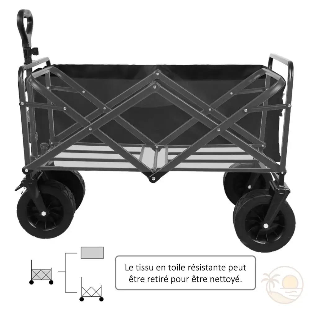 chariot de plage pliable noir toile resistante