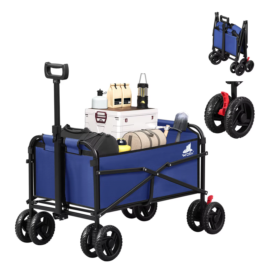 chariot de transport plage bleu ouvert ferme