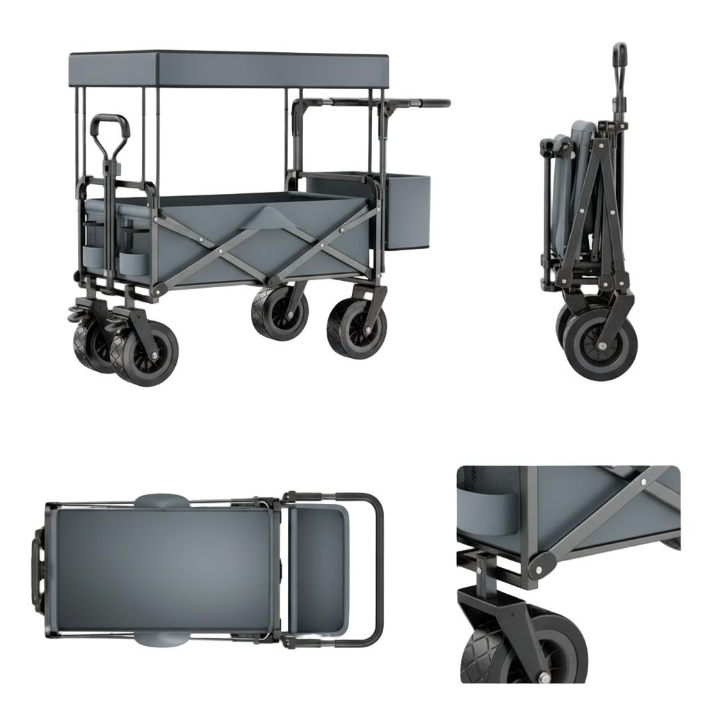 chariot pliable de plage gris