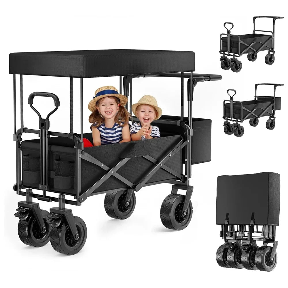 chariot pliable de plage ouvert ferme enfants