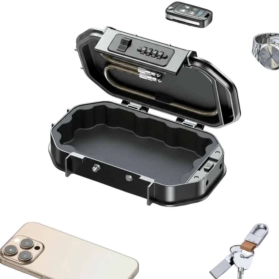 coffre anti-vol plage ouvert objets