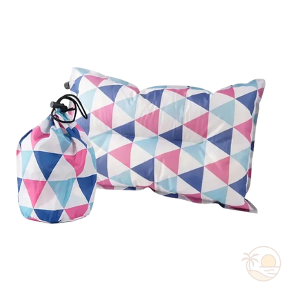 coussin de plage tissu bleu et rose