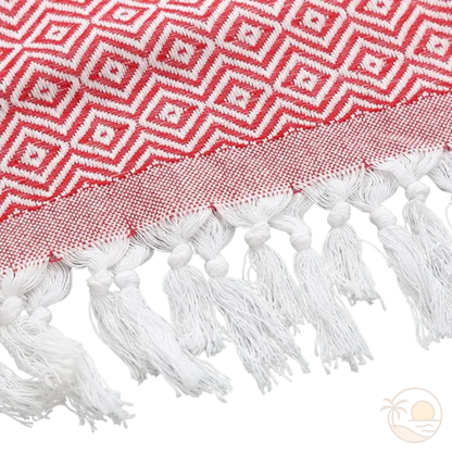 drap de plage fouta rouge tresses zoom