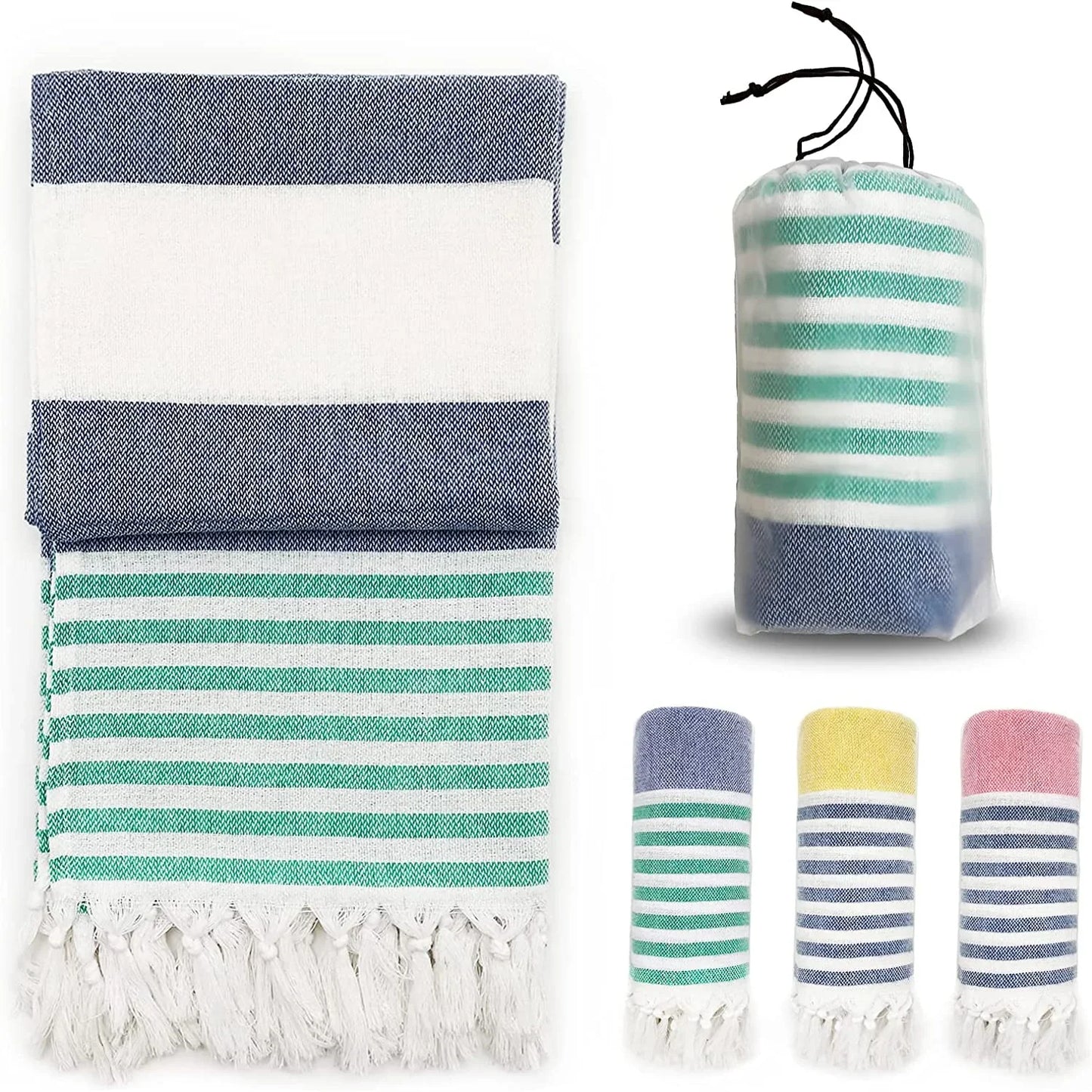fouta pour la plage bleu jaune rose