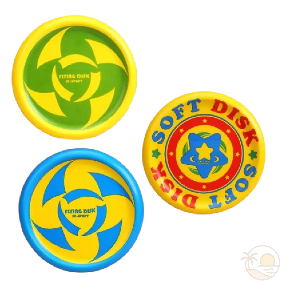 frisbee en mousse jaune vert bleu