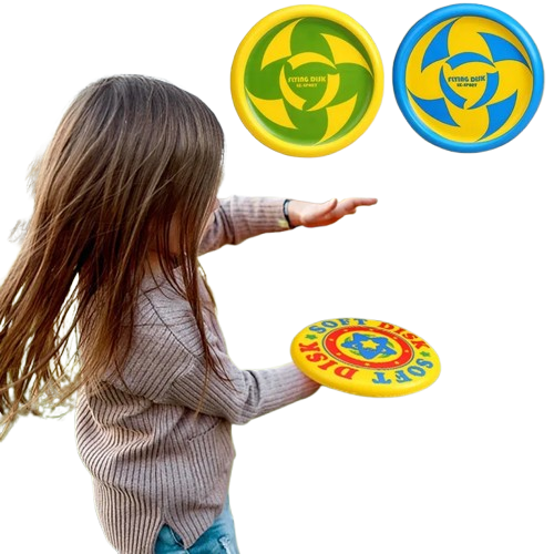 frisbee en mousse jaune vert bleu enfant
