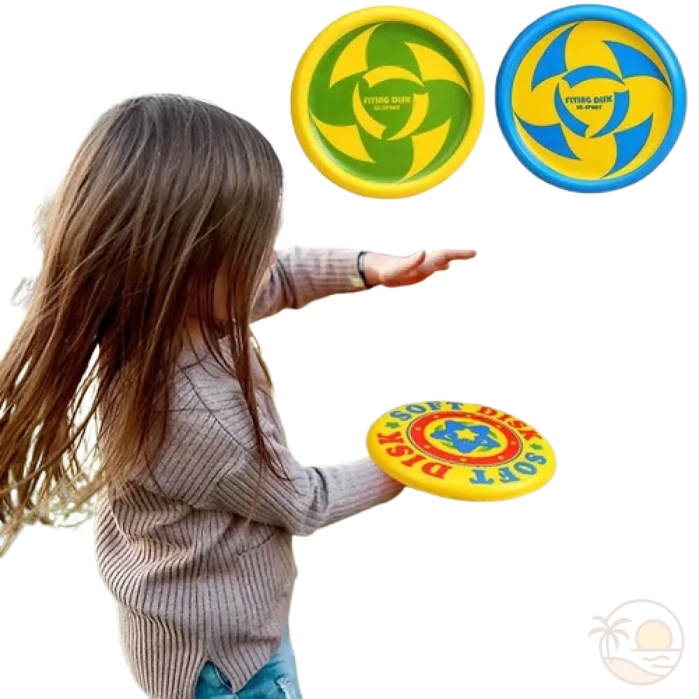 frisbee en mousse jaune vert bleu enfant