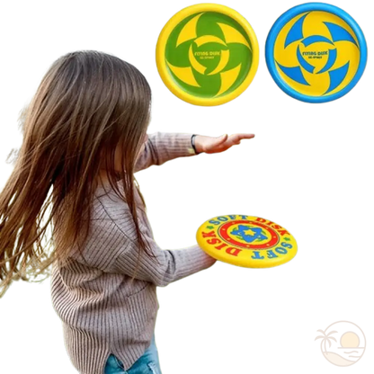 frisbee en mousse jaune vert bleu enfant