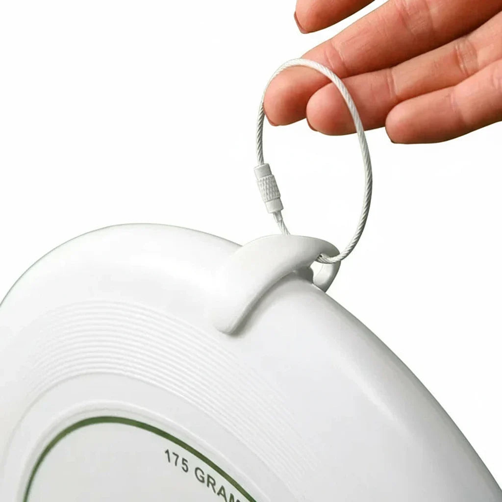 frisbee phosphorescent blanc attache main