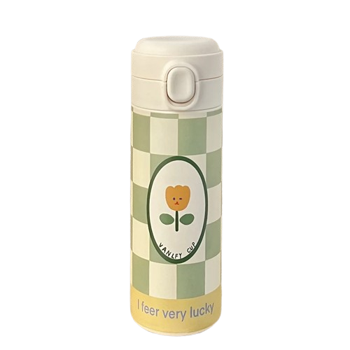 gourde isotherme fleurie tournesols fleur jaune damier vert