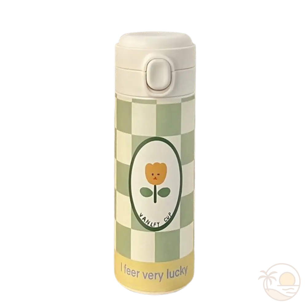 gourde isotherme fleurie tournesols fleur jaune damier vert