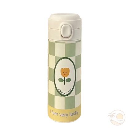 gourde isotherme fleurie tournesols fleur jaune damier vert