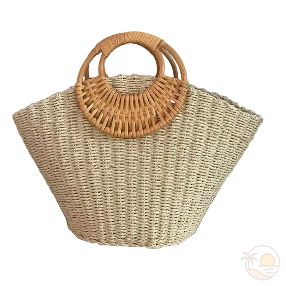 grand panier de plage en paille beige