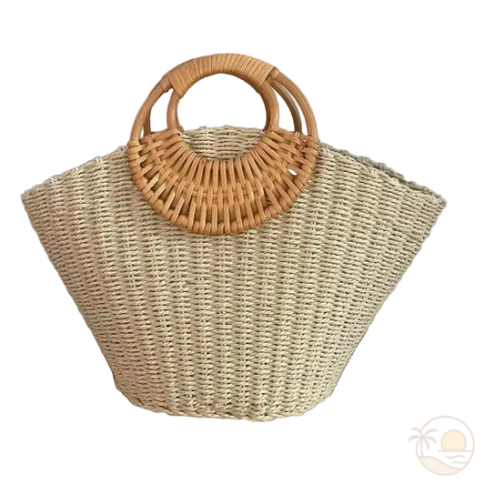grand panier de plage en paille beige