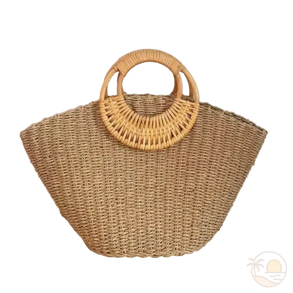 grand panier de plage en paille marron