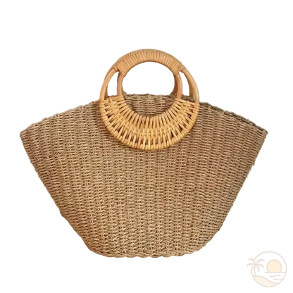 grand panier de plage en paille marron