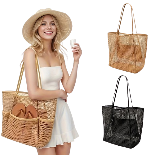 grand sac de plage beige noir femme