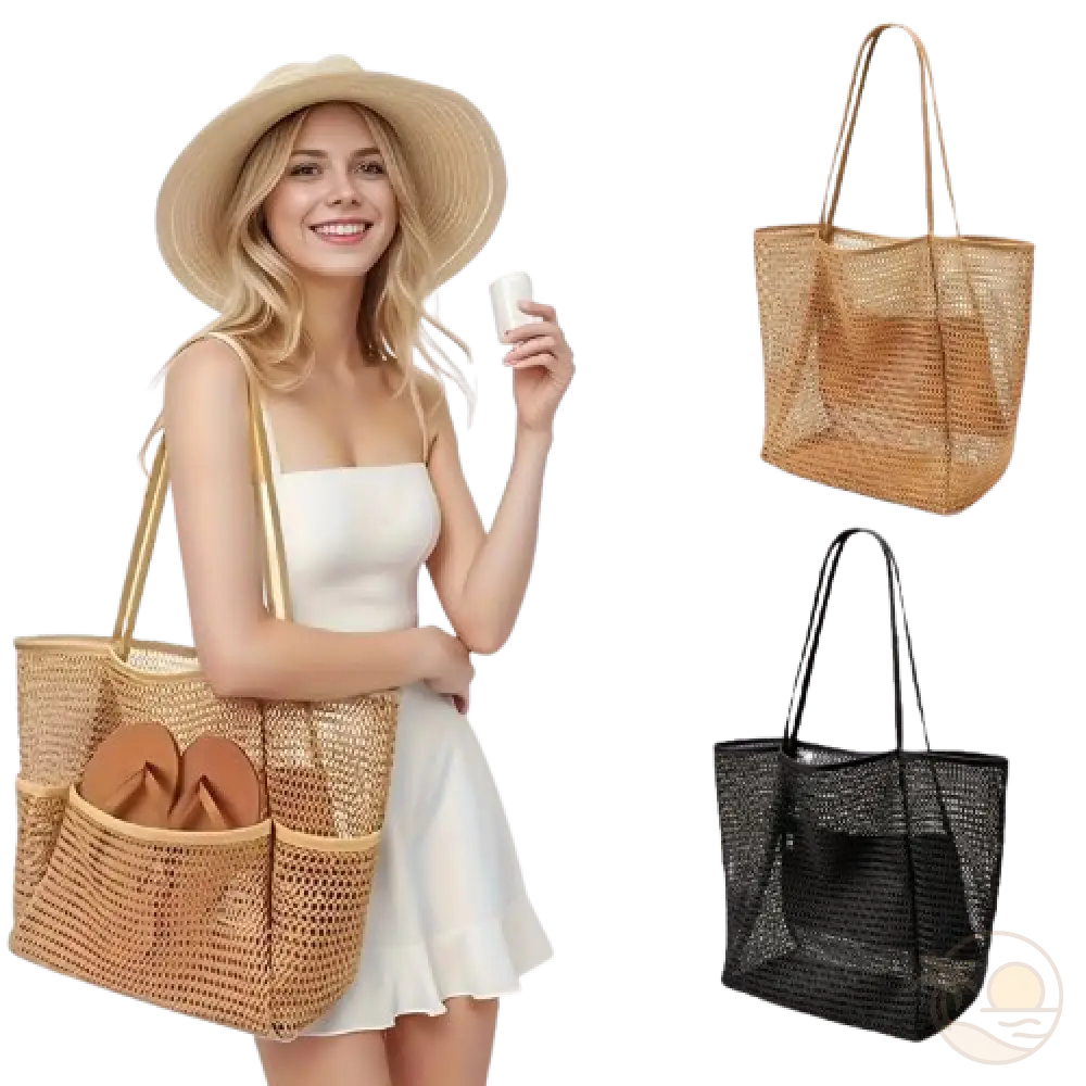 grand sac de plage beige noir femme