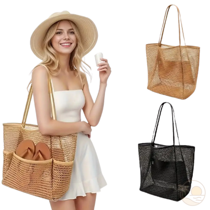 grand sac de plage beige noir femme