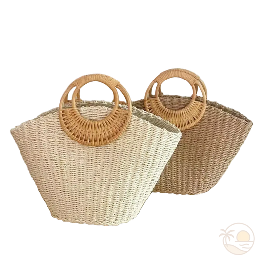 grands paniers de plage en paille beige marron
