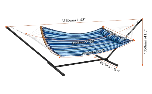 hamac avec support rayures bleues 