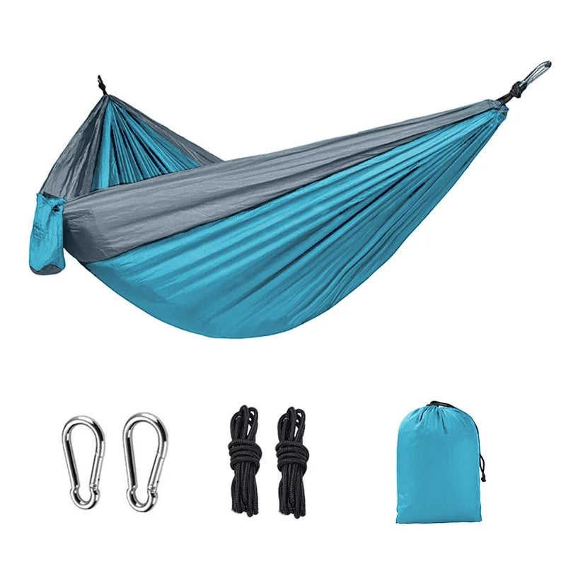 hamac en toile bleu clair et gris