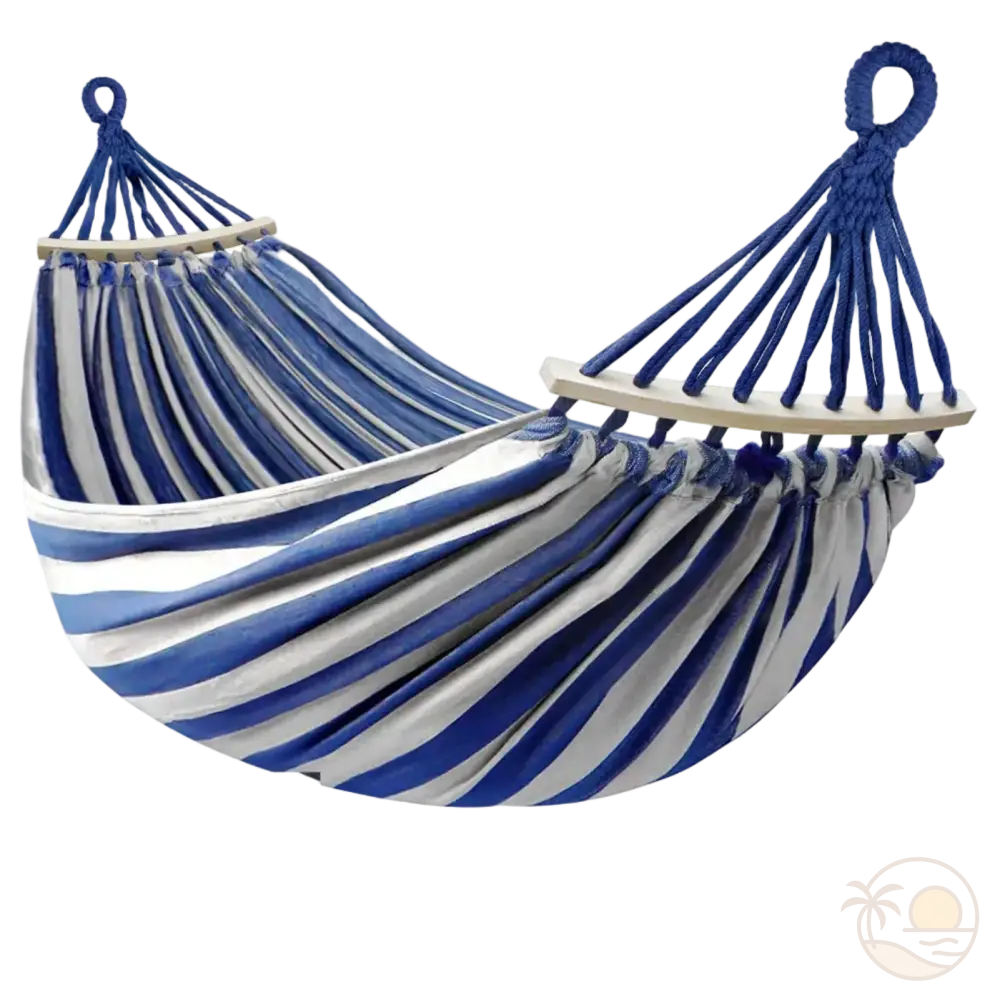 hamac toile bleu et blanc