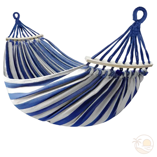 hamac toile bleu et blanc