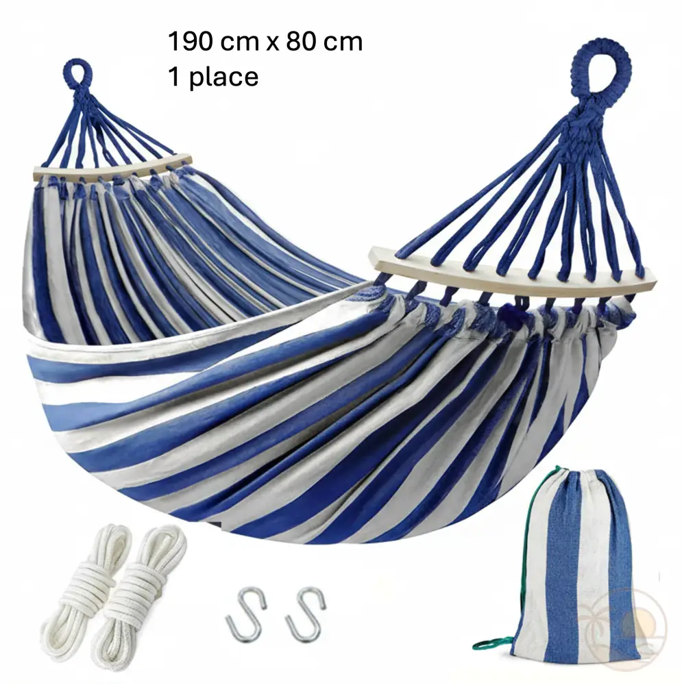 hamac toile bleu et blanc 1 place