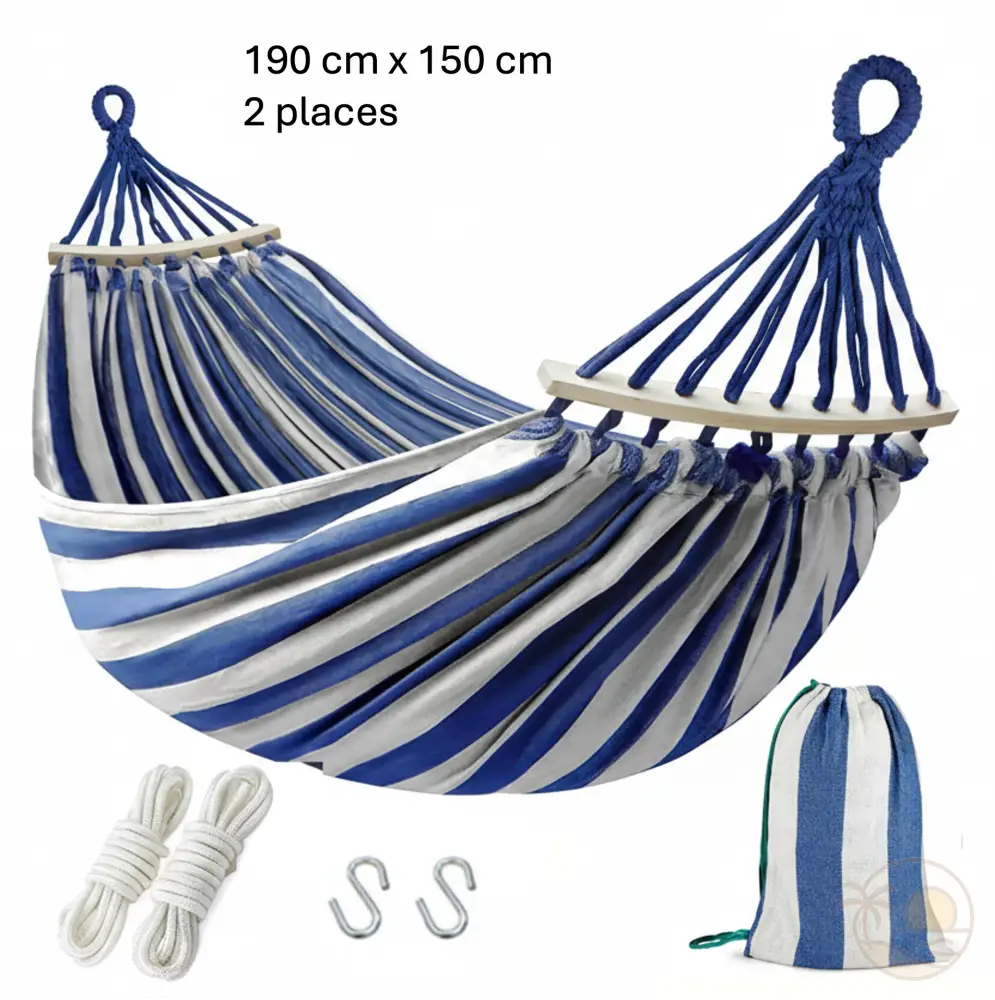 hamac toile bleu et blanc 2 places
