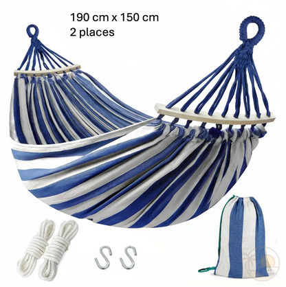 hamac toile bleu et blanc 2 places