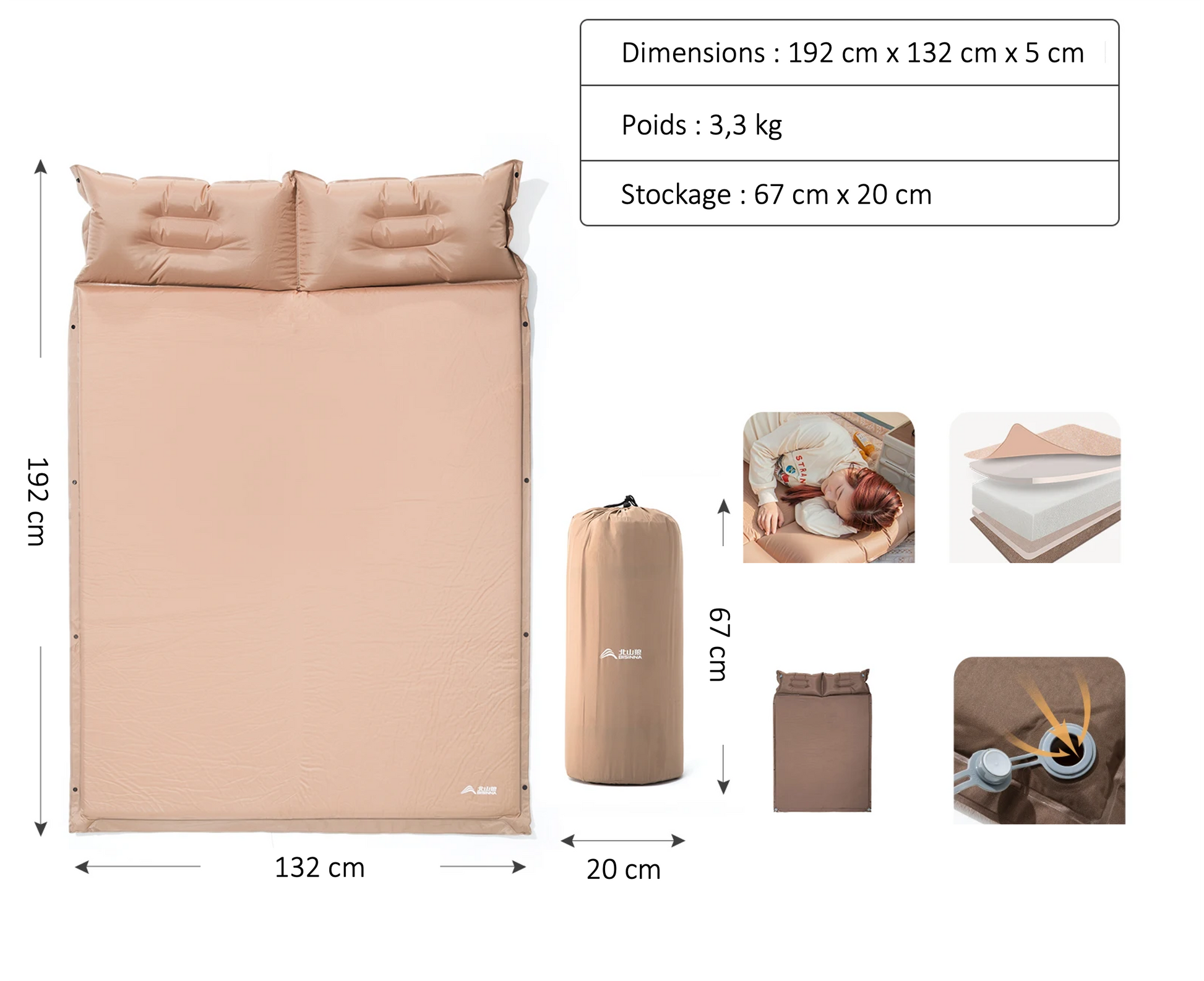 matelas avec coussin deux places 5 cm