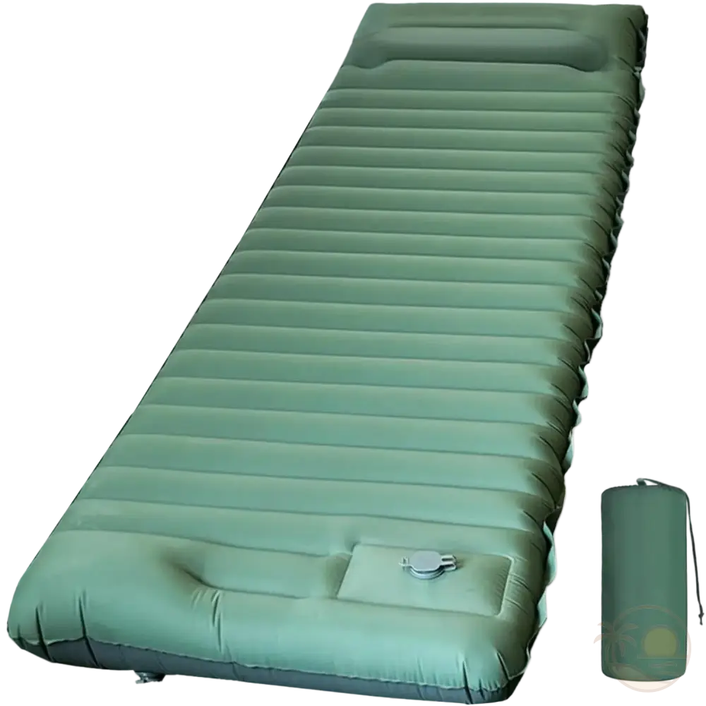 matelas de plage epais enroulable vert ouvert sac