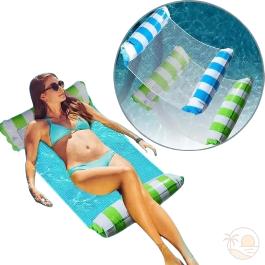 matelas hamacs piscine vert bleu