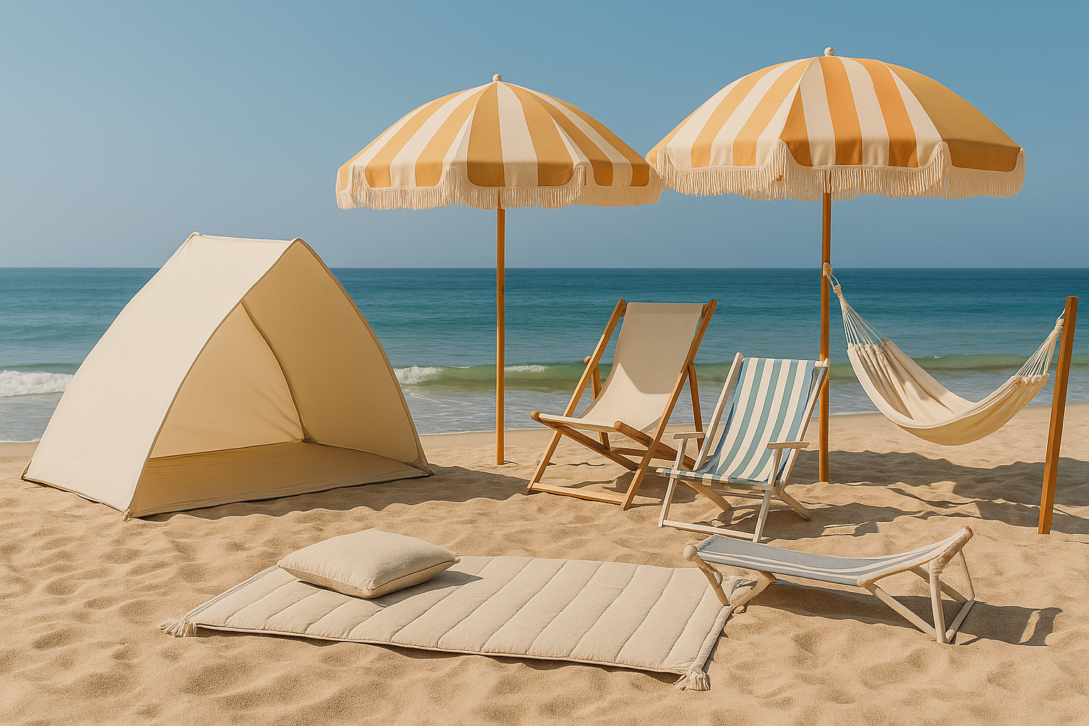 matelas transats parasols tentes hamacs sable mer
