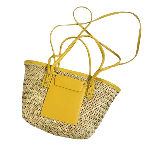 panier de plage en osier jaune