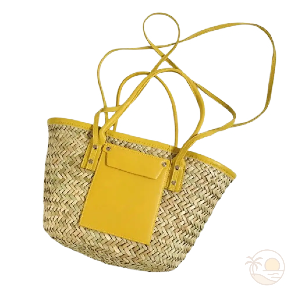 panier de plage en osier jaune