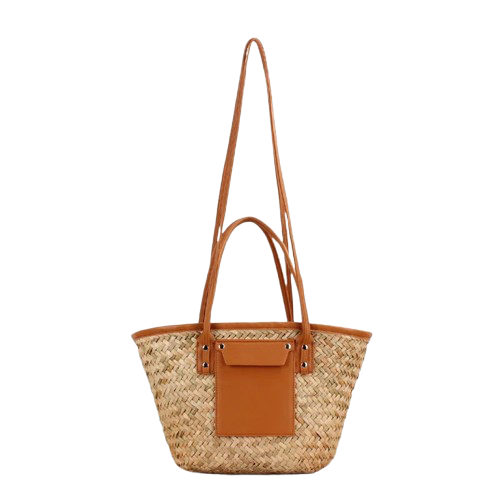 panier de plage en osier marron anses